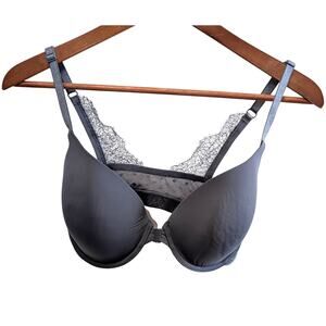 Victoria’s Secret T‑Shirt Lightly Lined Demi Bra 32DDD Gray Front Closure Lace